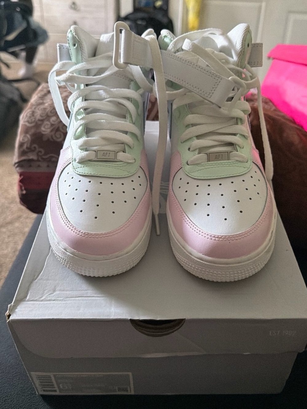 Nike Kids White Sneakers with Pastel Pink & Mint Accents